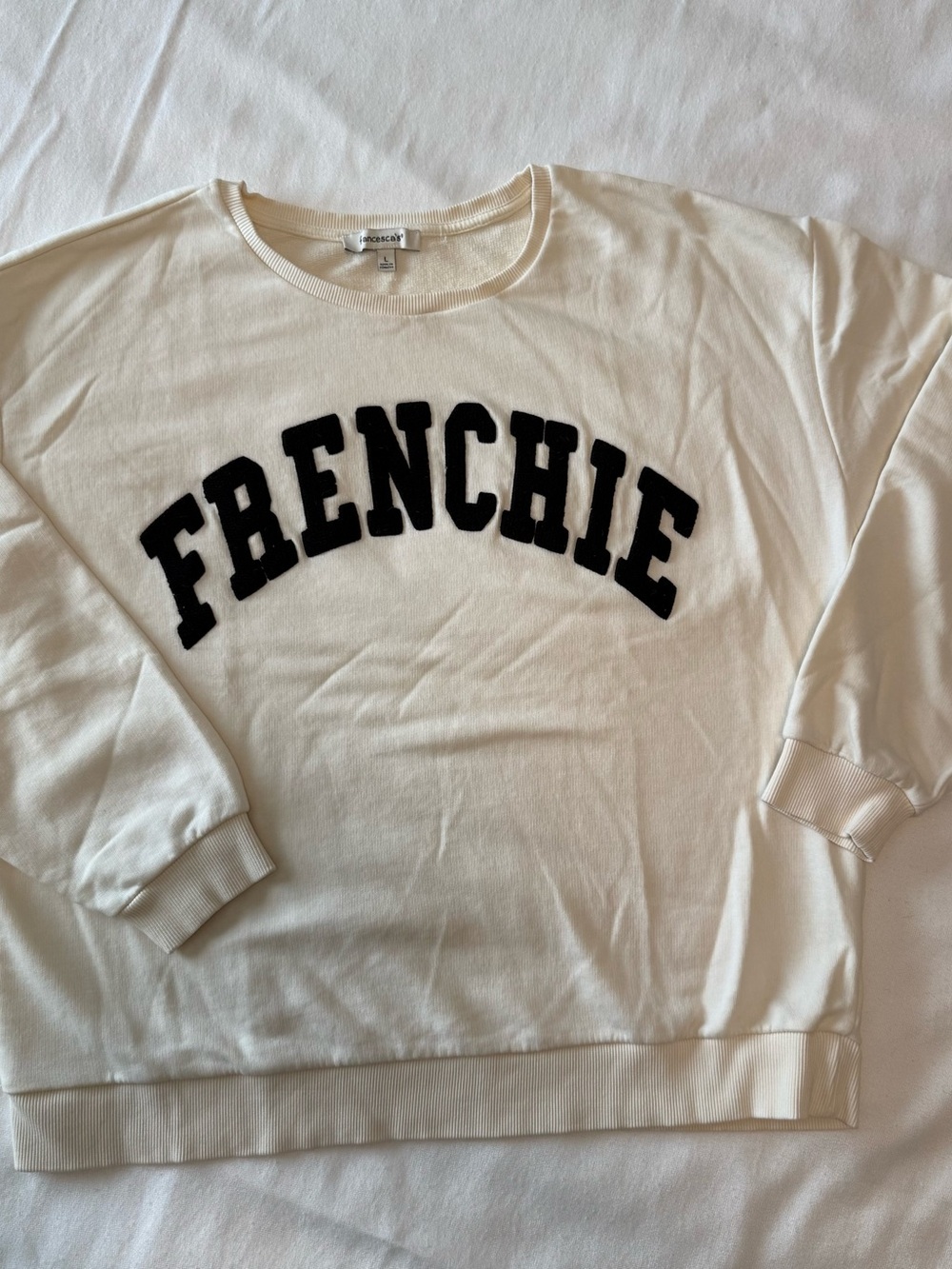 Francesca's Collections Cream Sweatshirt with Black 'FRENCHIE' Logo